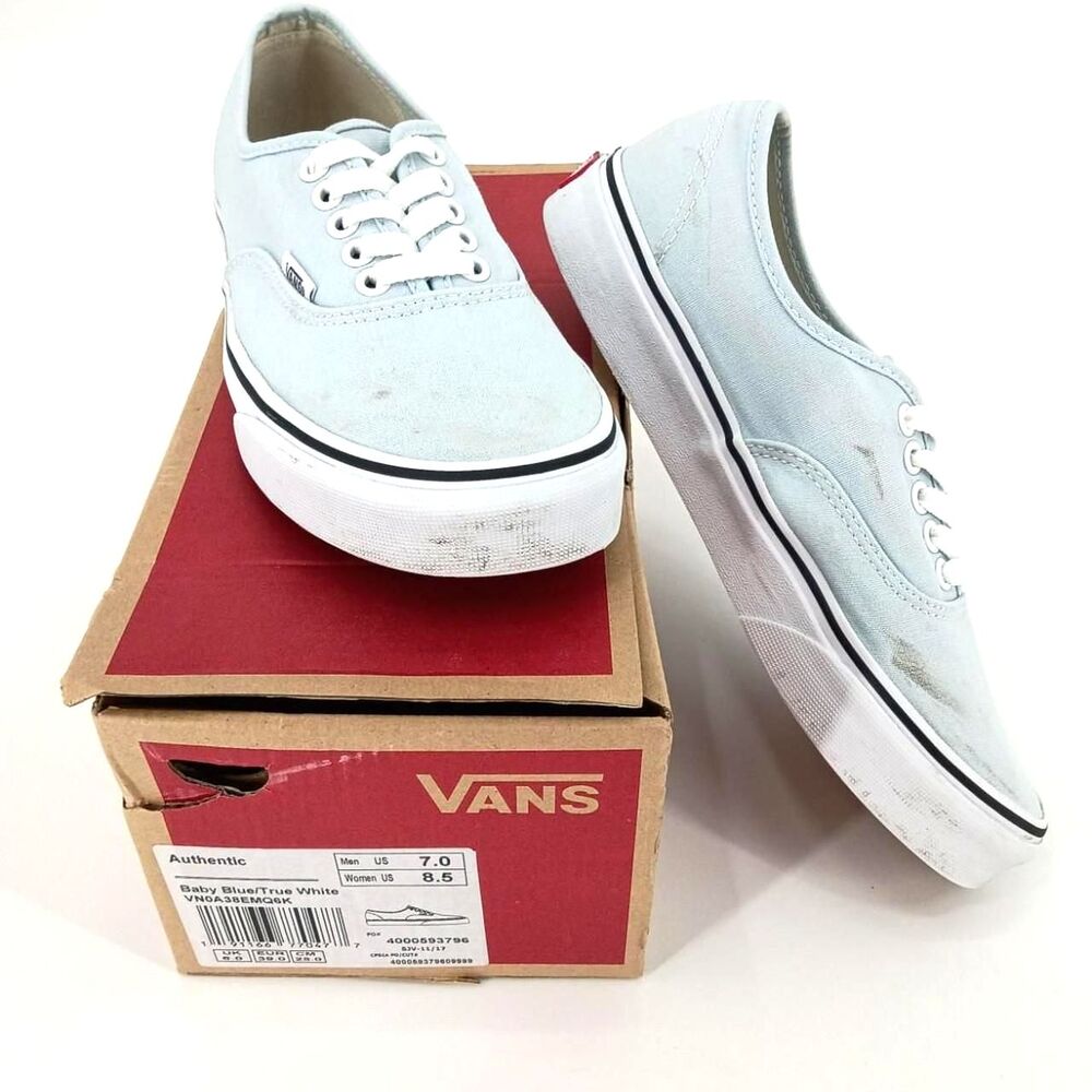 Vans Authentic Baby Blue True White Canvas Low Top Sneakers M 7 W 8.5